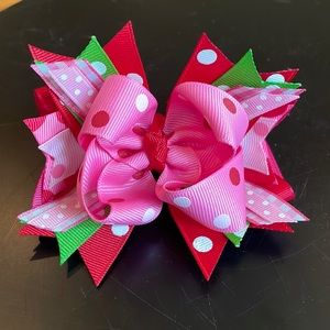 Custom made hair bow-red,pink,green and white/French barrette-awesome
